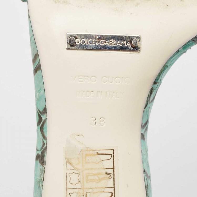 Pre Owned Dolce & Gabbana Persian Green Python Slingback Sandals Size 38