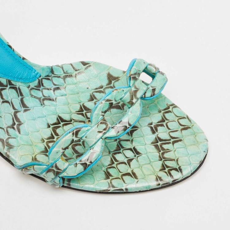 Pre Owned Dolce & Gabbana Persian Green Python Slingback Sandals Size 38