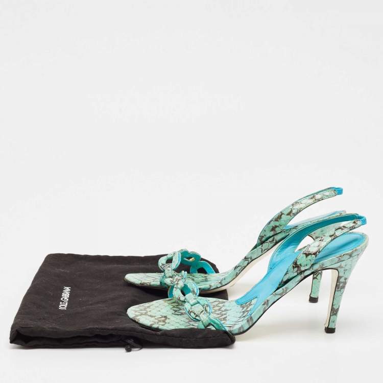 Pre Owned Dolce & Gabbana Persian Green Python Slingback Sandals Size 38