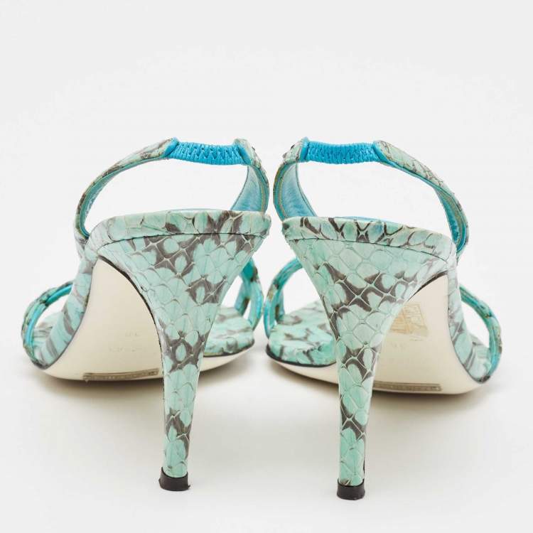 Pre Owned Dolce & Gabbana Persian Green Python Slingback Sandals Size 38