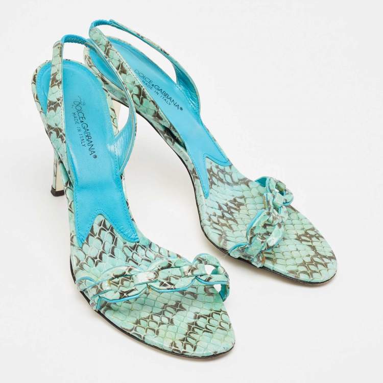 Pre Owned Dolce & Gabbana Persian Green Python Slingback Sandals Size 38