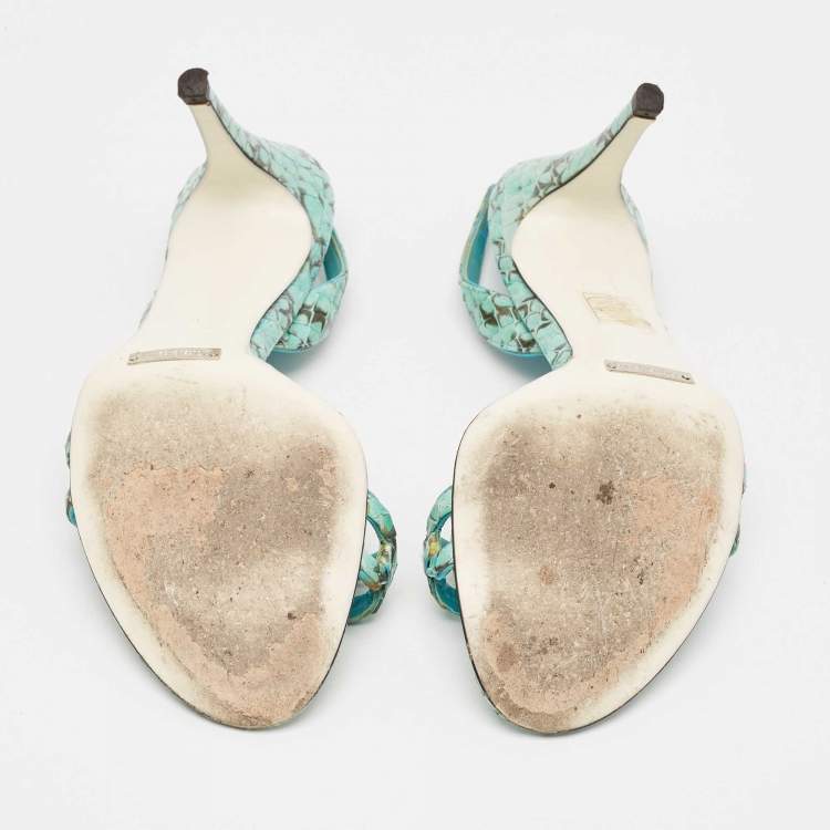 Pre Owned Dolce & Gabbana Persian Green Python Slingback Sandals Size 38
