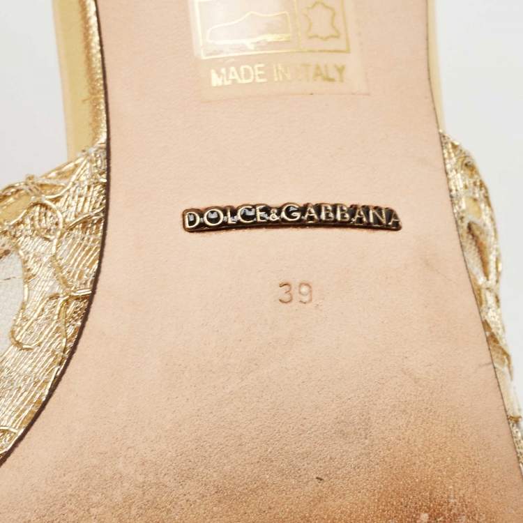 Pre Owned Dolce & Gabbana Gold Lace Taormina Slide Sandals Size 39