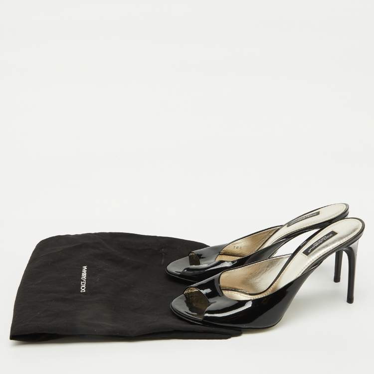 Pre Owned Dolce & Gabbana Black Patent Leather Slide Sandals Size 38.5