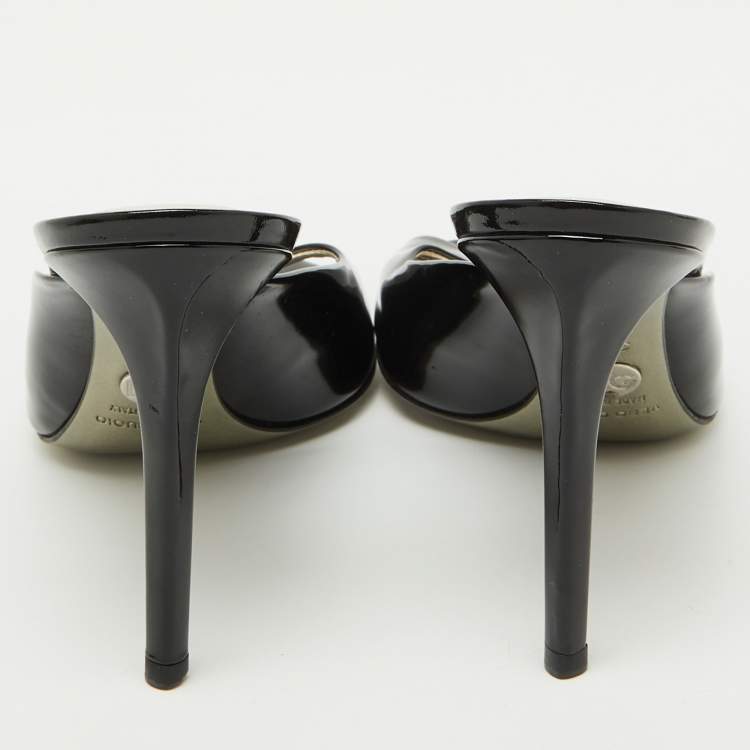 Pre Owned Dolce & Gabbana Black Patent Leather Slide Sandals Size 38.5