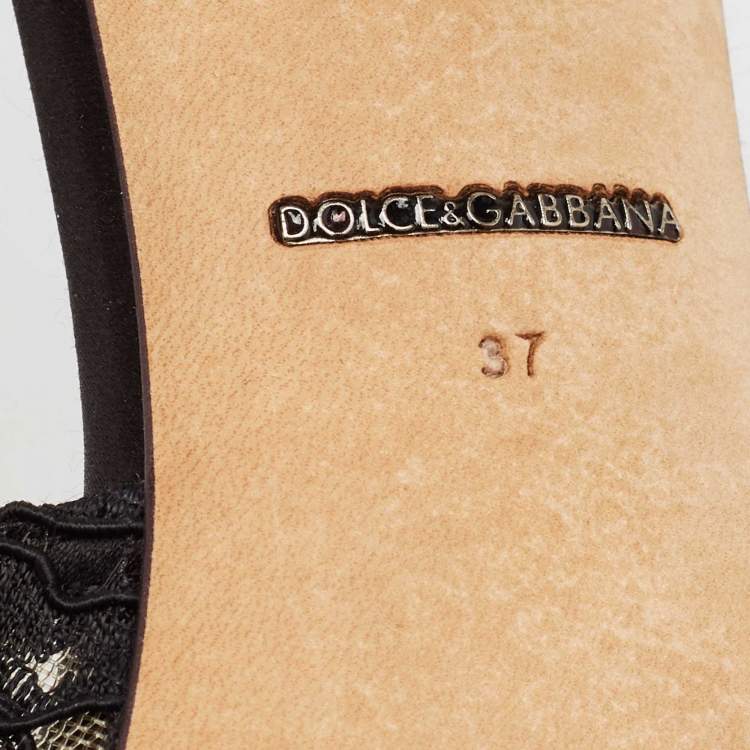 Pre Owned Dolce & Gabbana Black Lace Crystal Bow Taormina Mules Size 37