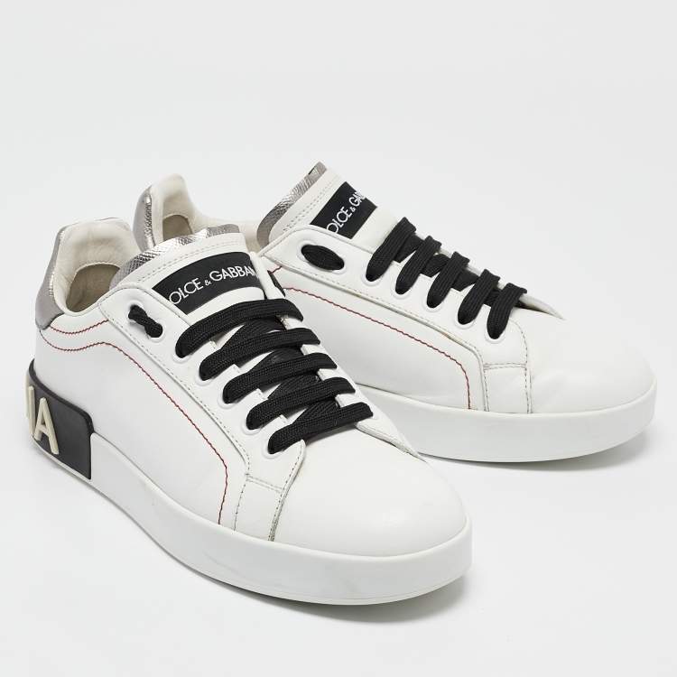 Pre Owned Dolce & Gabbana White Leather Portofino Low Top Sneakers Size 38