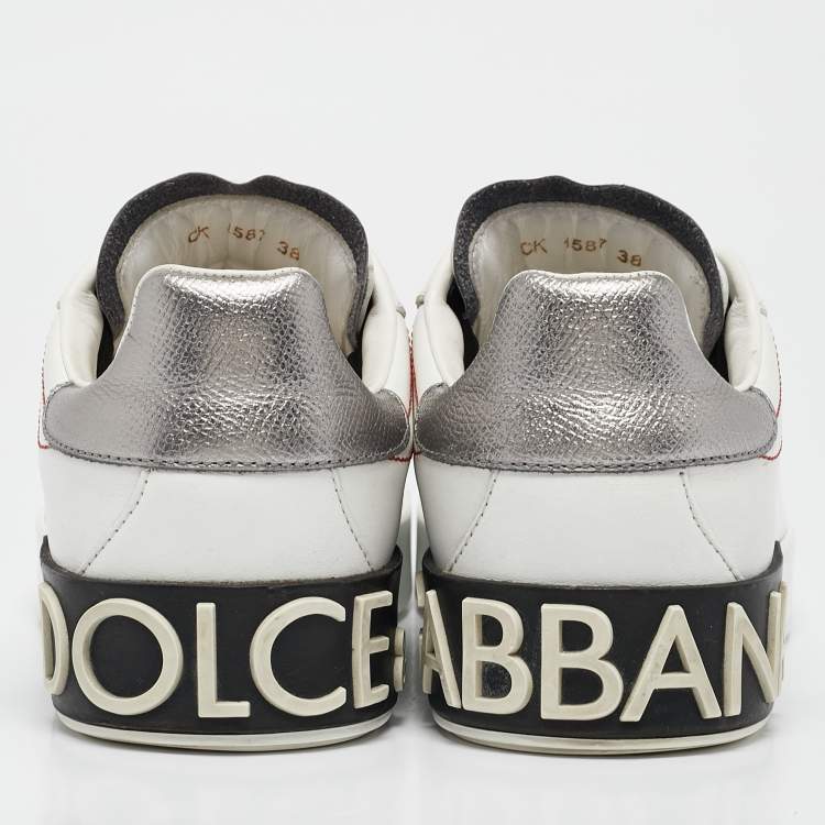 Pre Owned Dolce & Gabbana White Leather Portofino Low Top Sneakers Size 38