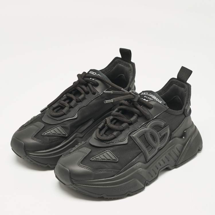 Pre Owned Dolce & Gabbana Black Leather and Fabric Daymaster Sneakers Size 40
