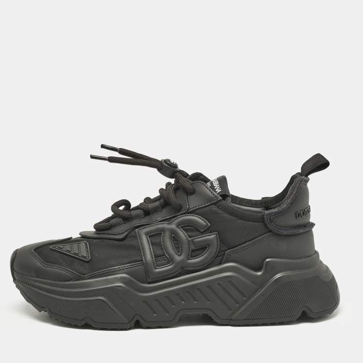 Pre Owned Dolce & Gabbana Black Leather and Fabric Daymaster Sneakers Size 40