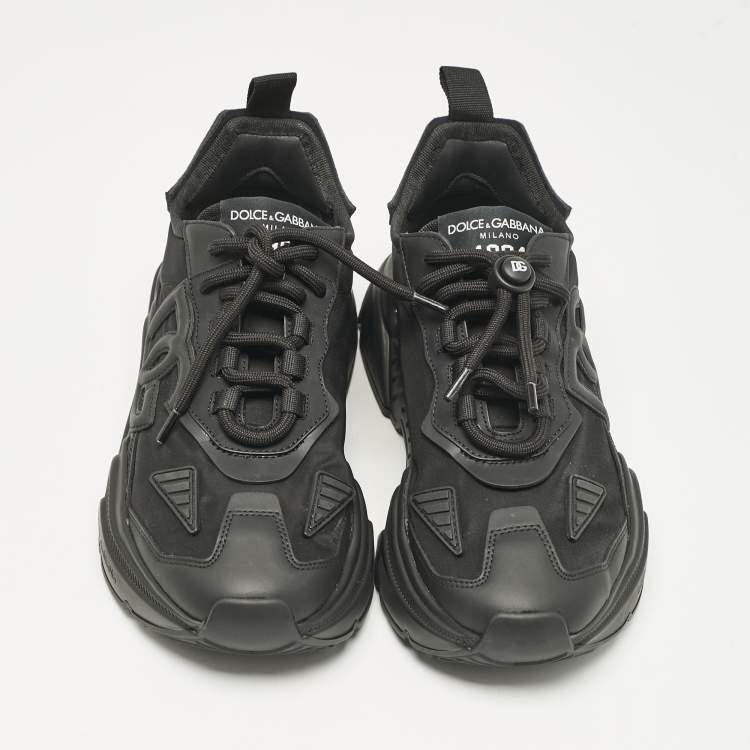 Pre Owned Dolce & Gabbana Black Leather and Fabric Daymaster Sneakers Size 40