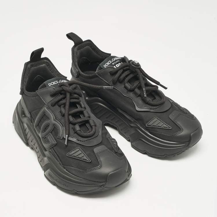 Pre Owned Dolce & Gabbana Black Leather and Fabric Daymaster Sneakers Size 40
