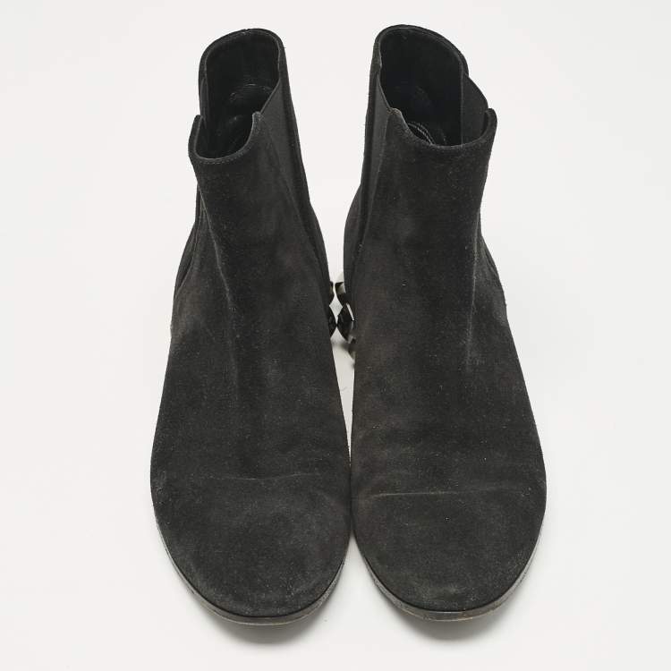 Pre Owned Dolce & Gabbana Black Suede Studded Heel Ankle Length Boots Size 37