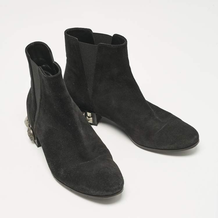 Pre Owned Dolce & Gabbana Black Suede Studded Heel Ankle Length Boots Size 37
