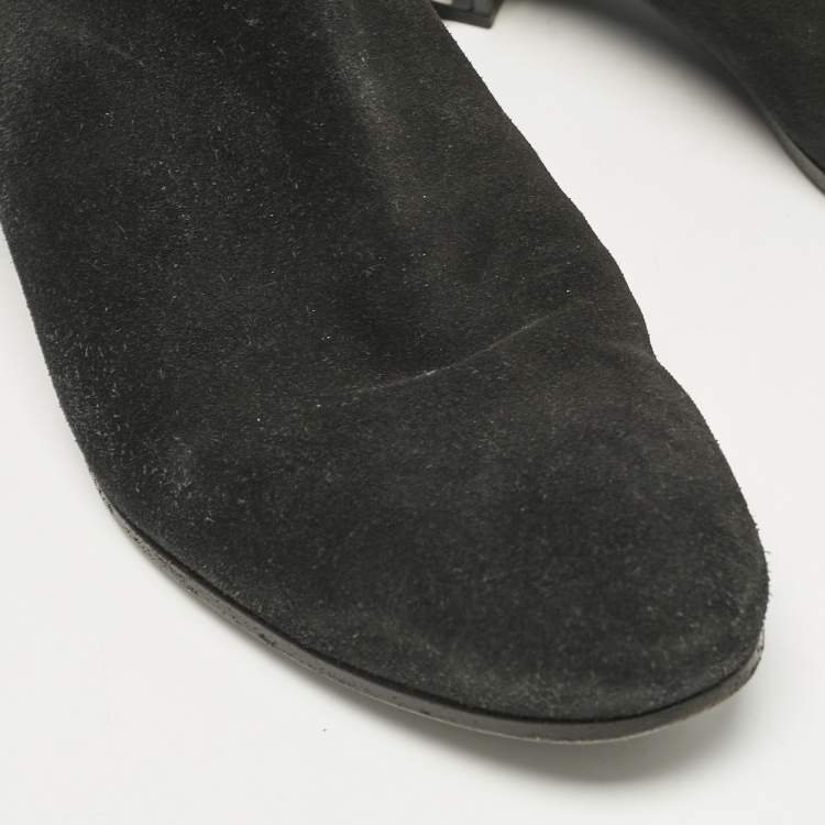 Pre Owned Dolce & Gabbana Black Suede Studded Heel Ankle Length Boots Size 37