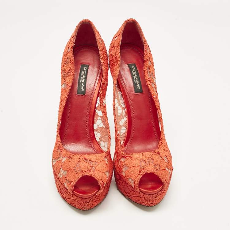 Pre Owned Dolce & Gabbana Red Mesh Platform Peep Toe Pumps Size 38