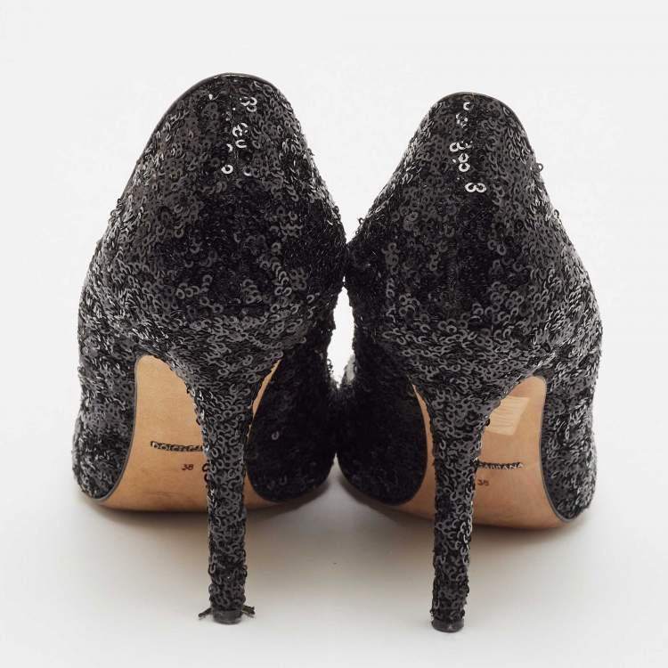 Pre Owned Dolce & Gabbana Black Sequins Crystal Embellished Bellucci Pumps Size 38