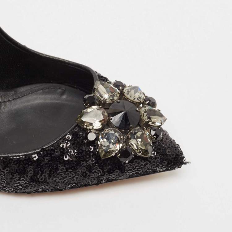 Pre Owned Dolce & Gabbana Black Sequins Crystal Embellished Bellucci Pumps Size 38