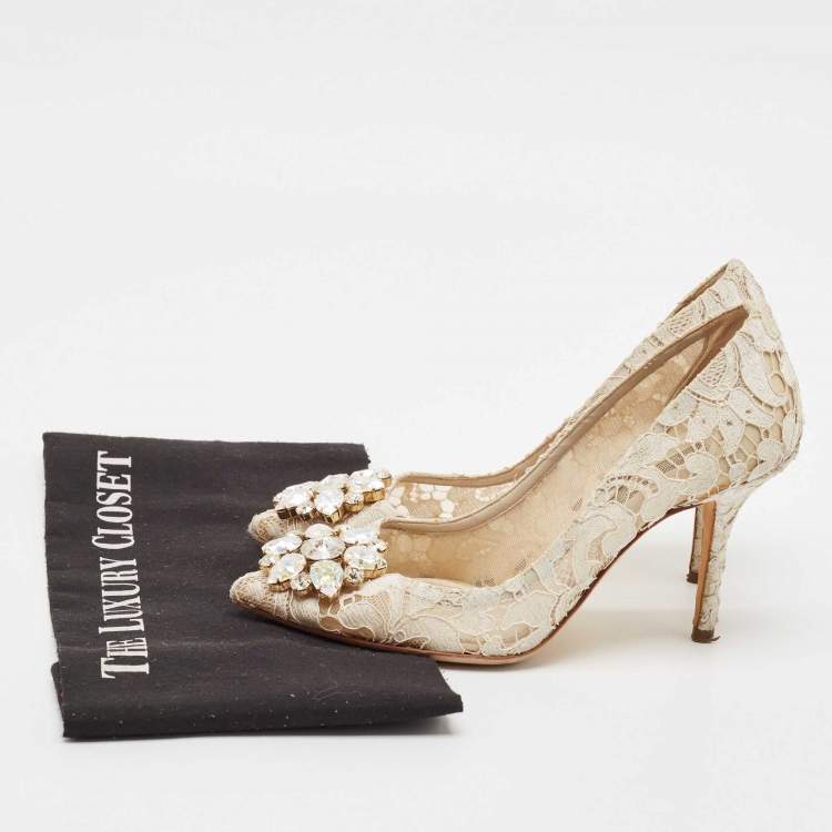 Pre Owned Dolce & Gabbana White Lace and Mesh Bellucci Pumps Size 36