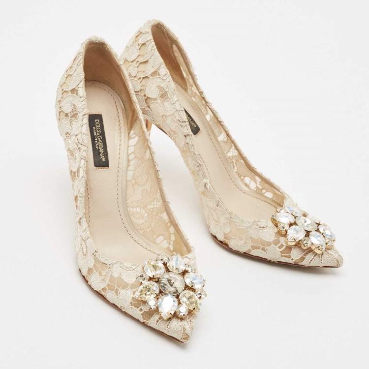 Pre Owned Dolce & Gabbana White Lace and Mesh Bellucci Pumps Size 36