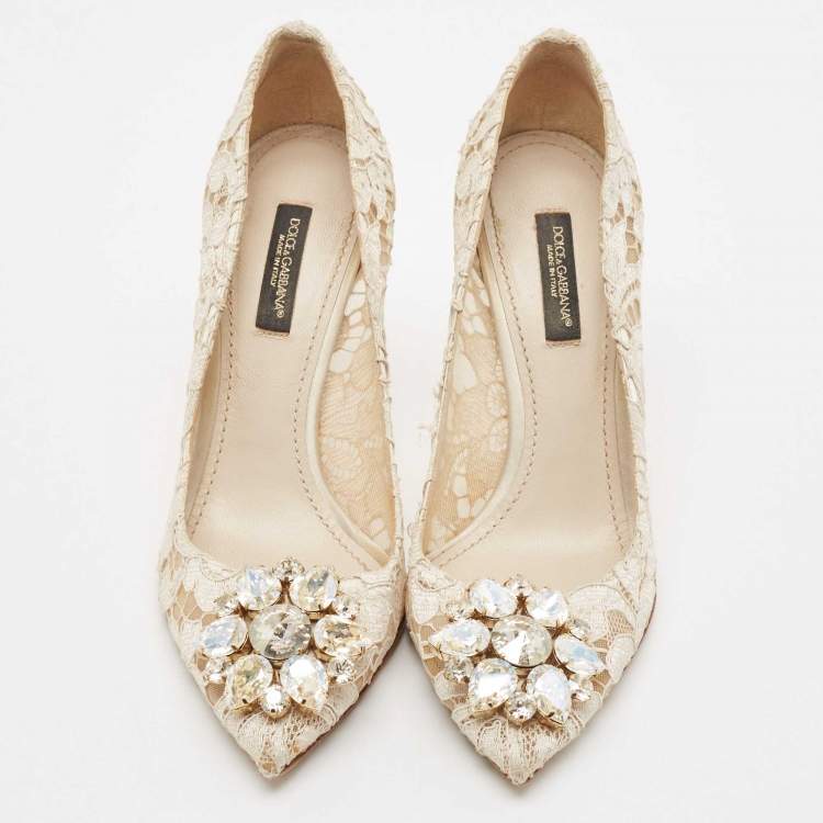 Pre Owned Dolce & Gabbana White Lace and Mesh Bellucci Pumps Size 36