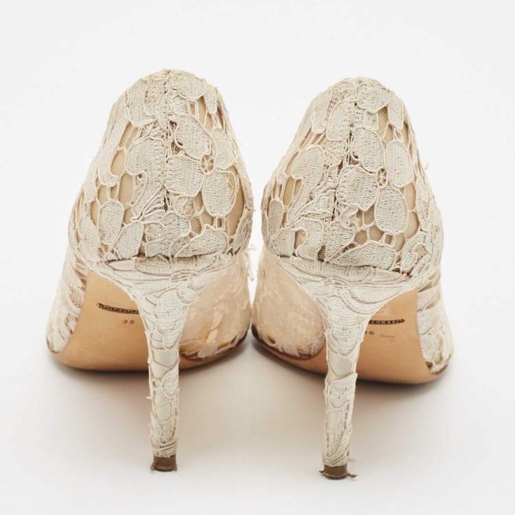 Pre Owned Dolce & Gabbana White Lace and Mesh Bellucci Pumps Size 36