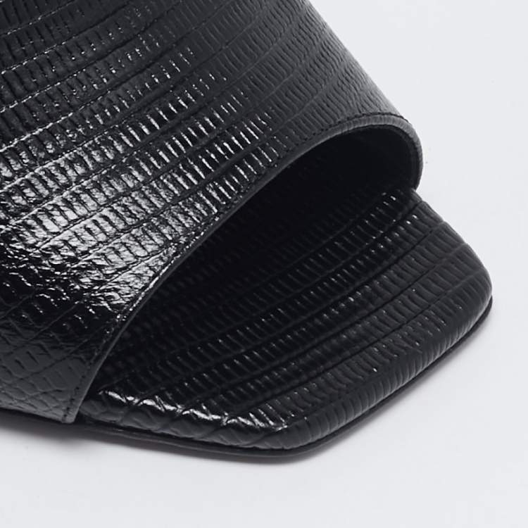 Pre Owned Dolce & Gabbana Black Lizard Embossed Leather Keira Slide Sandals Size 39