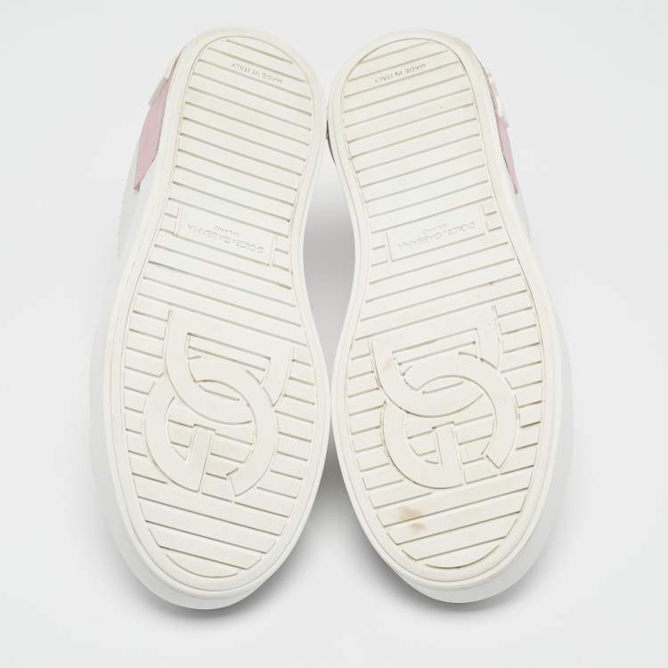Pre Owned Dolce & Gabbana White/Pink  Leather Portofino Low Top Sneakers Size 38