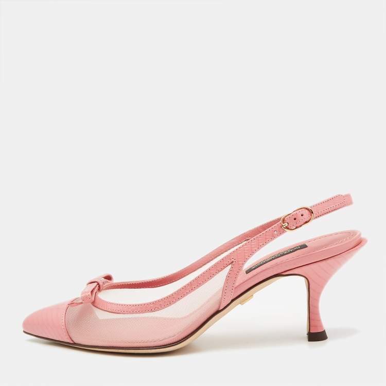 Pre Owned Dolce & Gabbana Pink Lizard Embossed Leather and Mesh Pumps Size 36