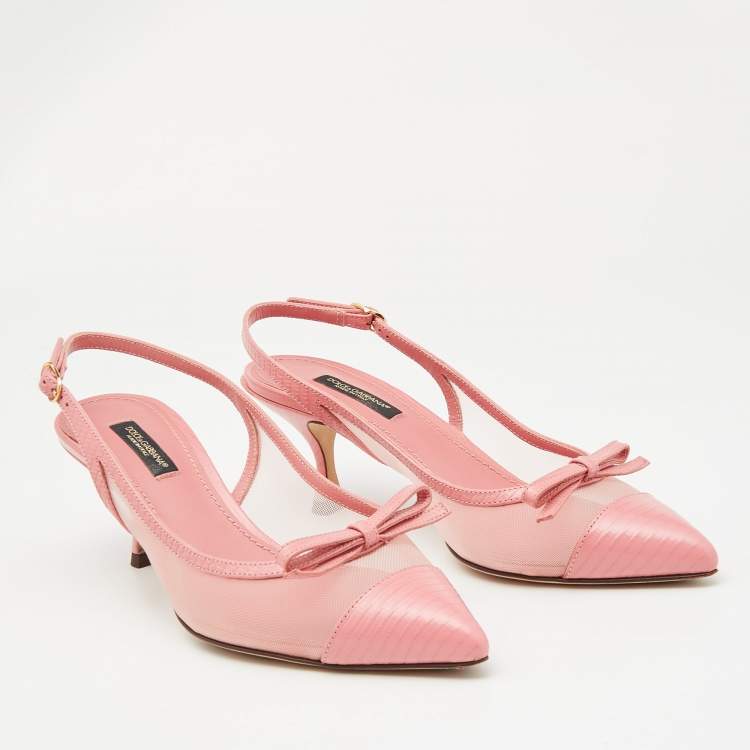 Pre Owned Dolce & Gabbana Pink Lizard Embossed Leather and Mesh Pumps Size 36
