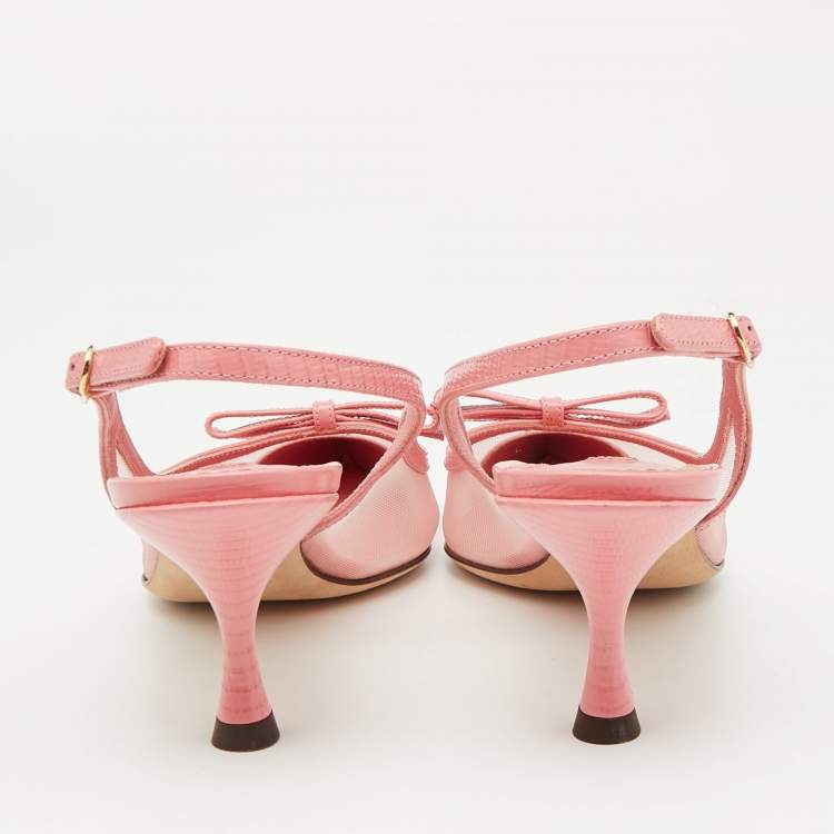 Pre Owned Dolce & Gabbana Pink Lizard Embossed Leather and Mesh Pumps Size 36