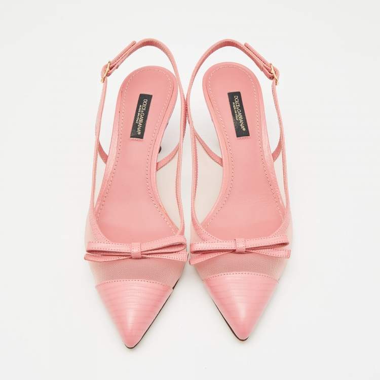 Pre Owned Dolce & Gabbana Pink Lizard Embossed Leather and Mesh Pumps Size 36