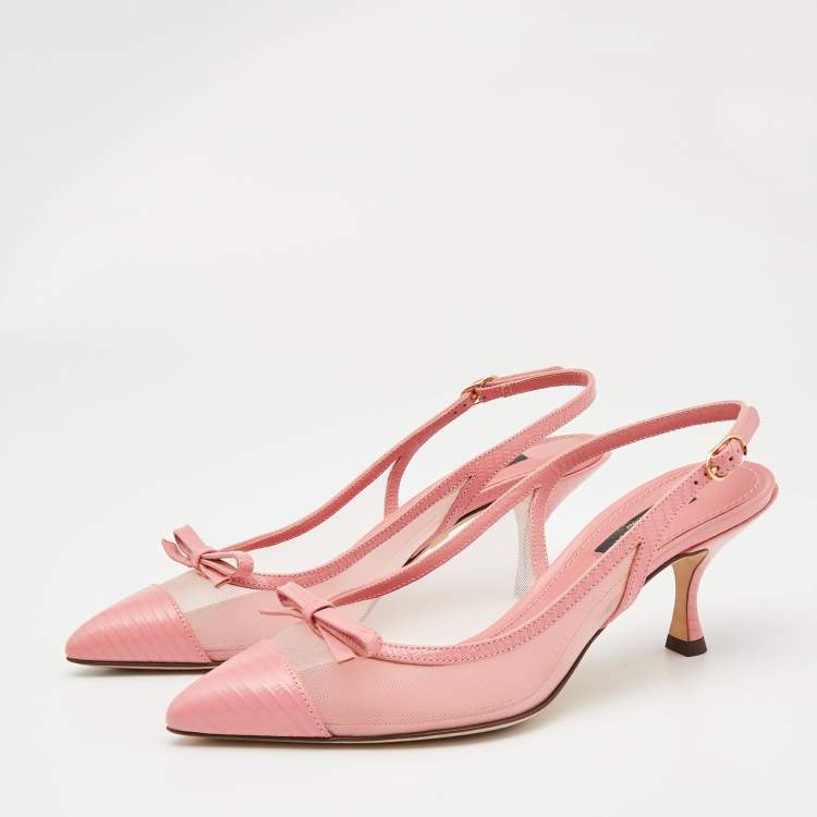 Pre Owned Dolce & Gabbana Pink Lizard Embossed Leather and Mesh Pumps Size 36