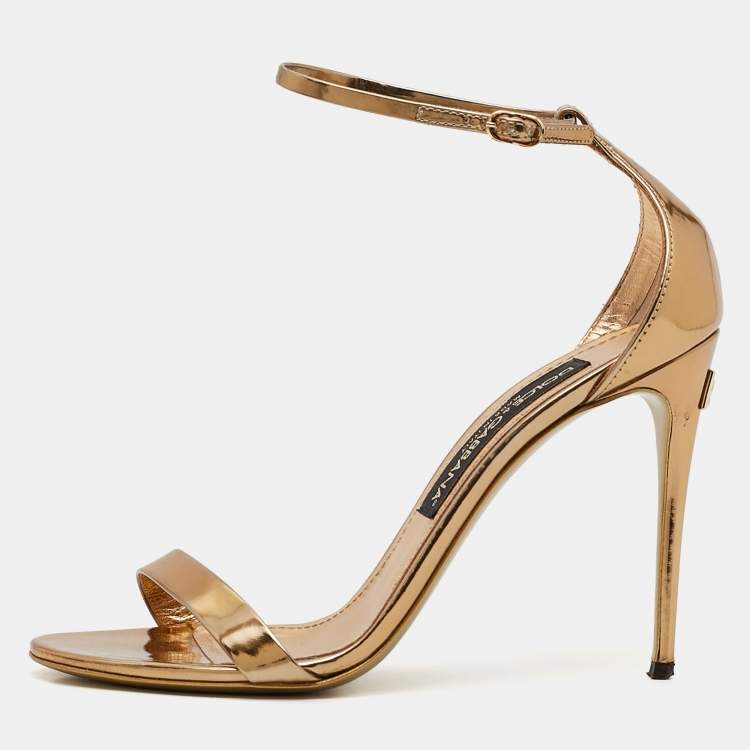 مملوكة مسبقًا Dolce & Gabbana Gold Mirror Leather Ankle Strap Sandals Size 37.5