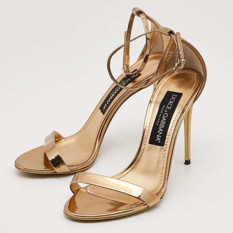 مملوكة مسبقًا Dolce & Gabbana Gold Mirror Leather Ankle Strap Sandals Size 37.5