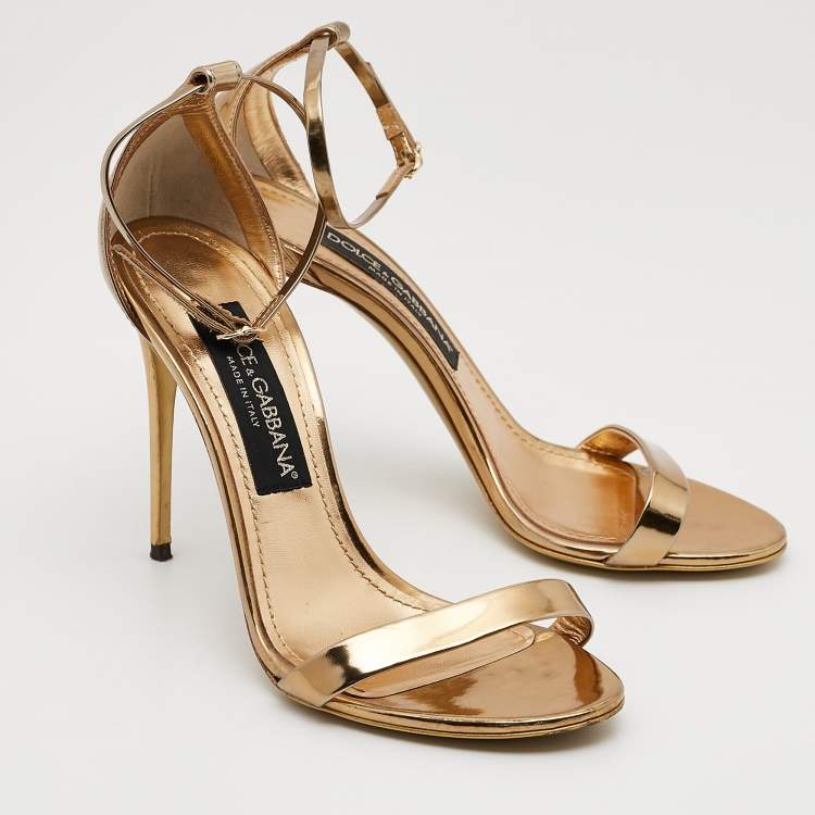 مملوكة مسبقًا Dolce & Gabbana Gold Mirror Leather Ankle Strap Sandals Size 37.5