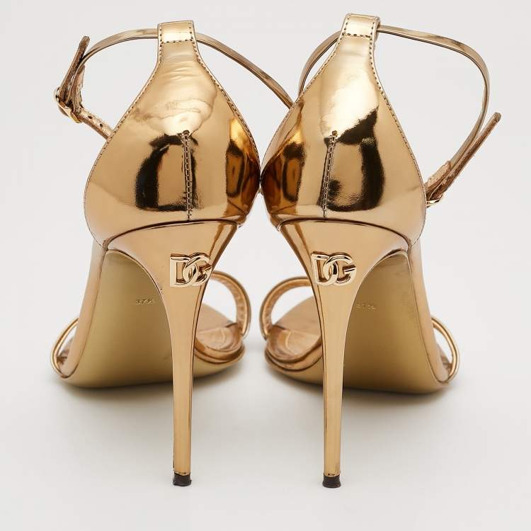 مملوكة مسبقًا Dolce & Gabbana Gold Mirror Leather Ankle Strap Sandals Size 37.5