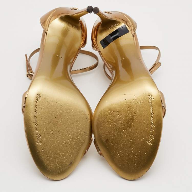 مملوكة مسبقًا Dolce & Gabbana Gold Mirror Leather Ankle Strap Sandals Size 37.5