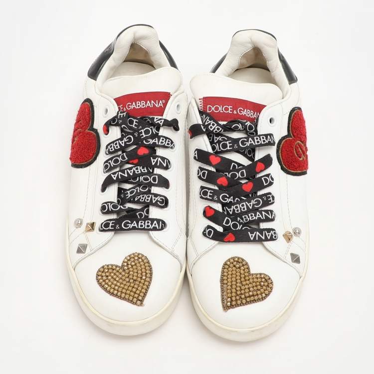 Pre Owned Dolce & Gabbana White Leather Portofino Heart Low Top Sneakers Size 39