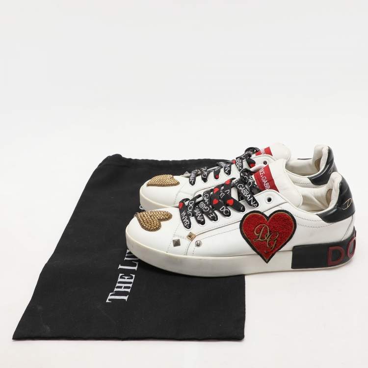 Pre Owned Dolce & Gabbana White Leather Portofino Heart Low Top Sneakers Size 39