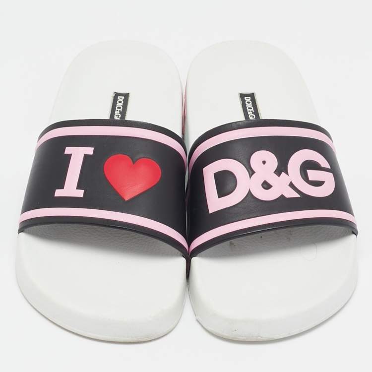 Pre Owned Dolce & Gabbana Black/Pink Rubber I Love Flat Slides Size 35