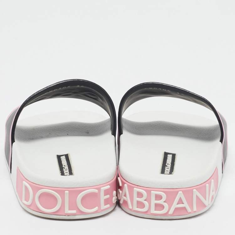 Pre Owned Dolce & Gabbana Black/Pink Rubber I Love Flat Slides Size 35