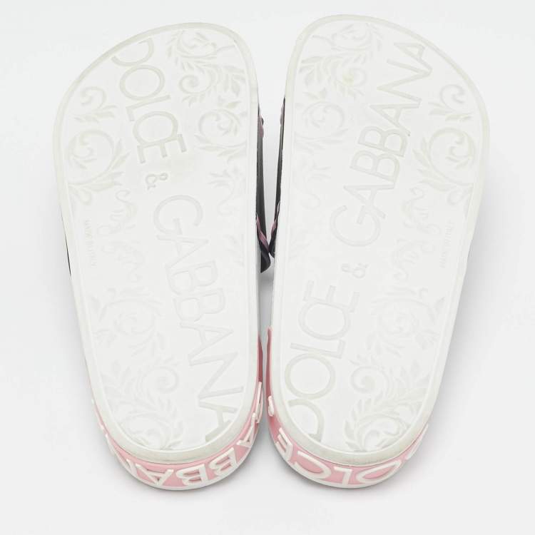Pre Owned Dolce & Gabbana Black/Pink Rubber I Love Flat Slides Size 35