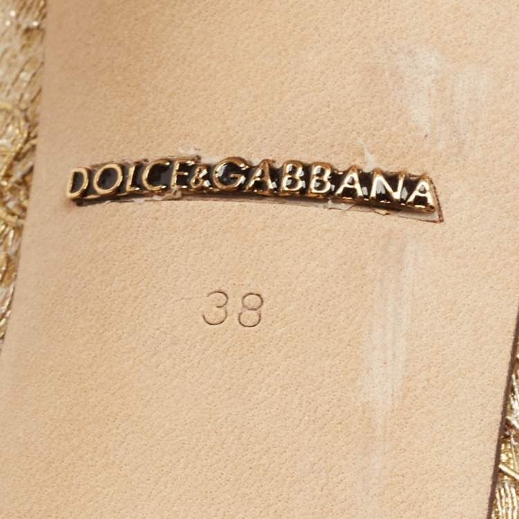 Pre Owned Dolce & Gabbana Gold Lace and Mesh Bellucci Pumps Size 38