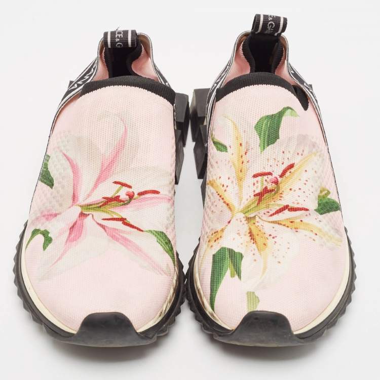 Pre Owned Dolce & Gabbana Pink Floral Fabric Sorrento Slip-On Sneakers Size 40.5