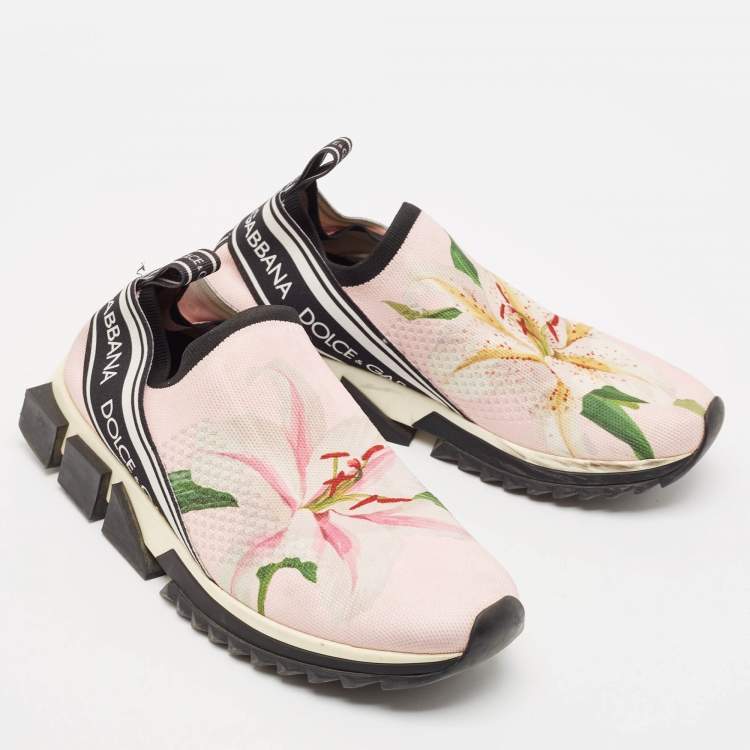 Pre Owned Dolce & Gabbana Pink Floral Fabric Sorrento Slip-On Sneakers Size 40.5