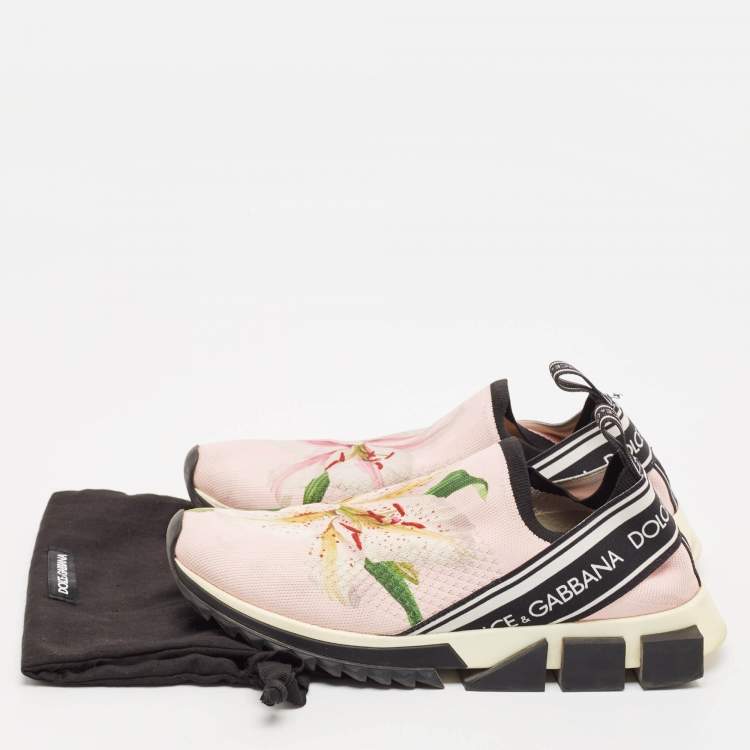 Pre Owned Dolce & Gabbana Pink Floral Fabric Sorrento Slip-On Sneakers Size 40.5
