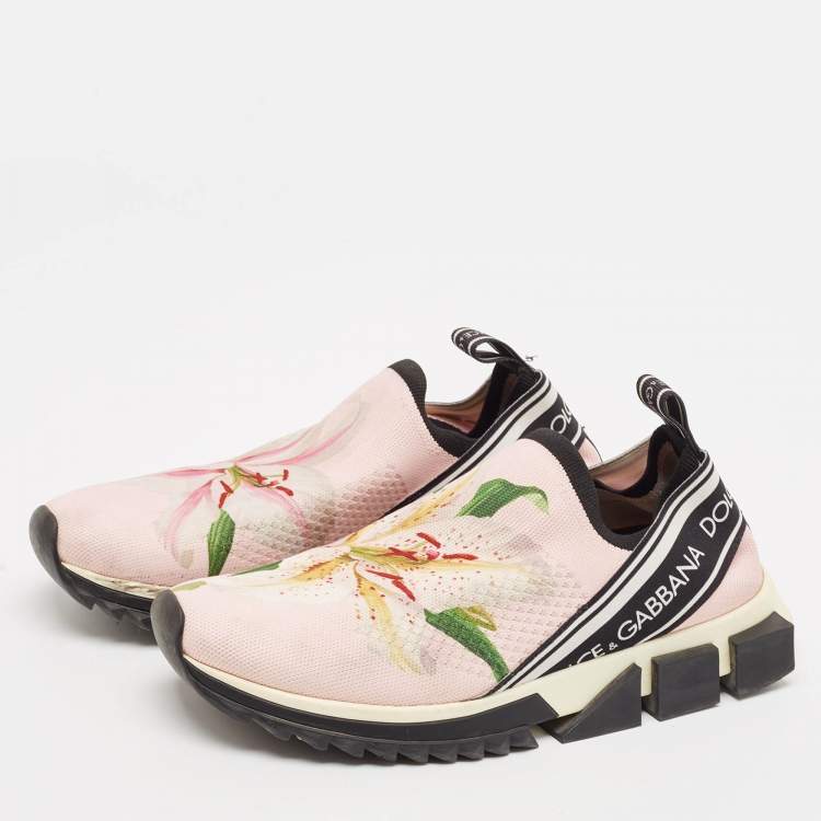 Pre Owned Dolce & Gabbana Pink Floral Fabric Sorrento Slip-On Sneakers Size 40.5