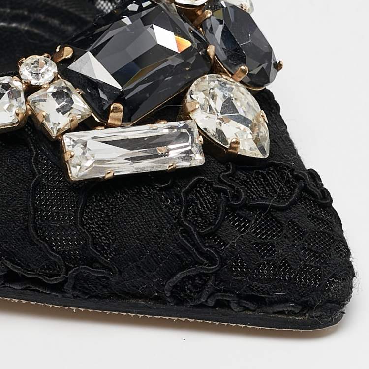 Pre Owned Dolce & Gabbana Black Lace Crystals Embellished Slingback Pumps Size 39