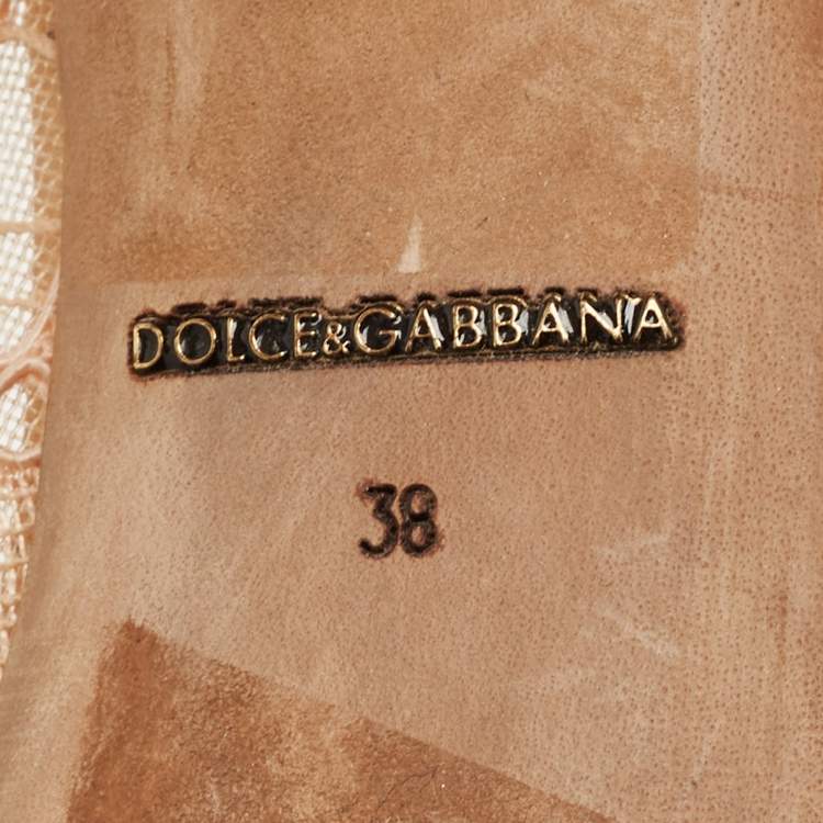 Pre Owned Dolce & Gabbana Beige Lace Bellucci Crystal Embellished Pointed Toe Pumps Size 38
